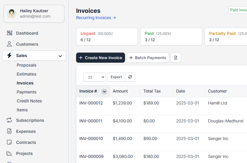 Project Dashboard Interface