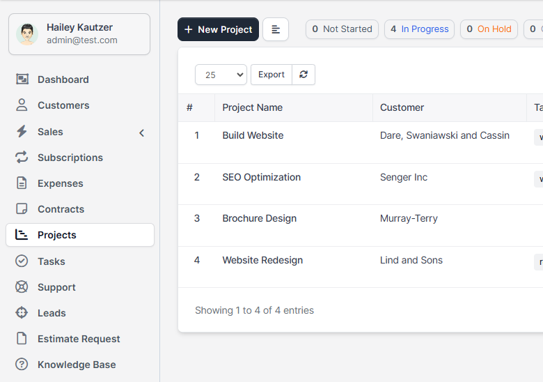 Project Dashboard Interface